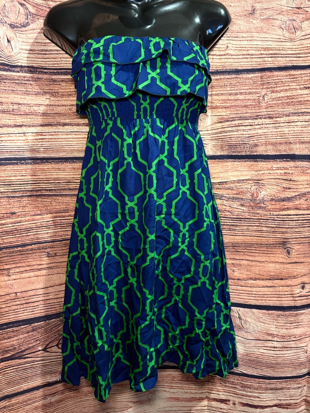 escapada Navy and Green Geometric Midi Skirt